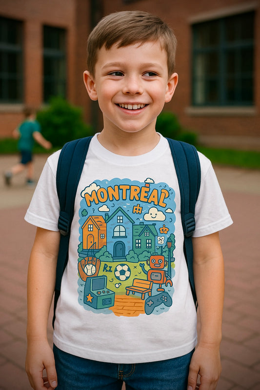 Kawaii Montréal Adventures Tee for Boys – Aventures Kawaii à Montréal pour Garçons Fans de Jeux et Sports