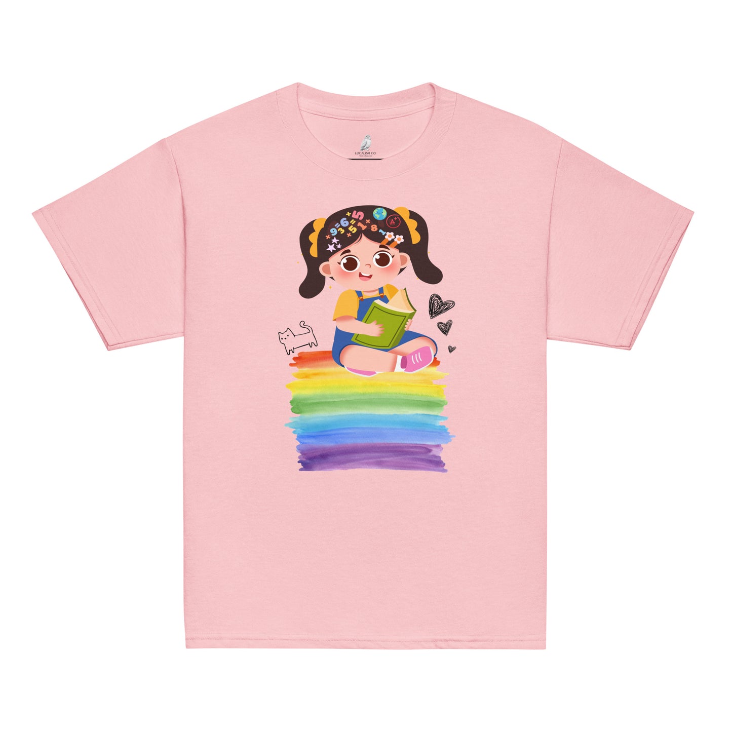 Curious Girl on Rainbow | Soft & Colorful Tee for School Girls