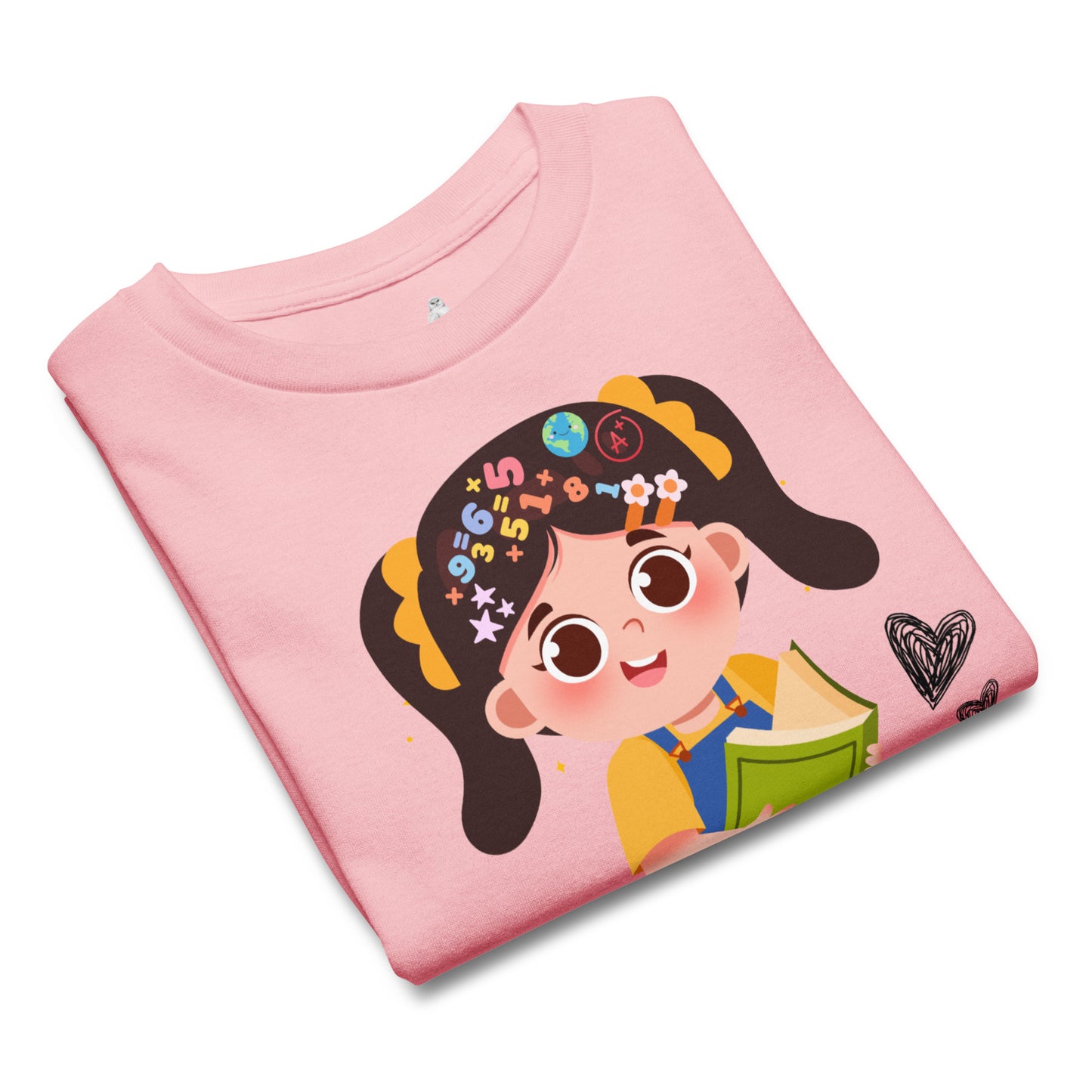 Curious Girl on Rainbow | Soft & Colorful Tee for School Girls
